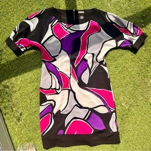 Kenneth Cole Reaction Black Multicolor Abstract Print Midi Dress